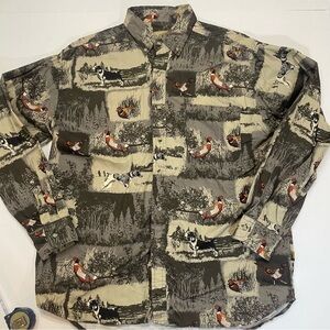 Field Tested Shirt Men’s Size L. Green Hunting Dog Bird Print Outdoor Life. Used